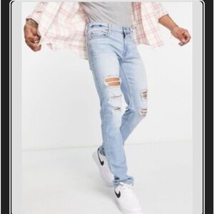 Hollister Men's Light Blue Ripped Slim Jeans